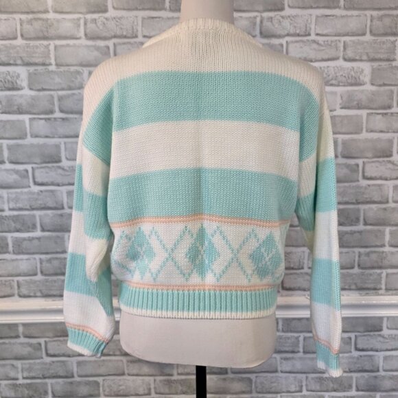 Vintage Here's A Hug 80s Pastel Argyle Print Sweater Med Retro Cozy Preppy Med - Picture 4 of 7